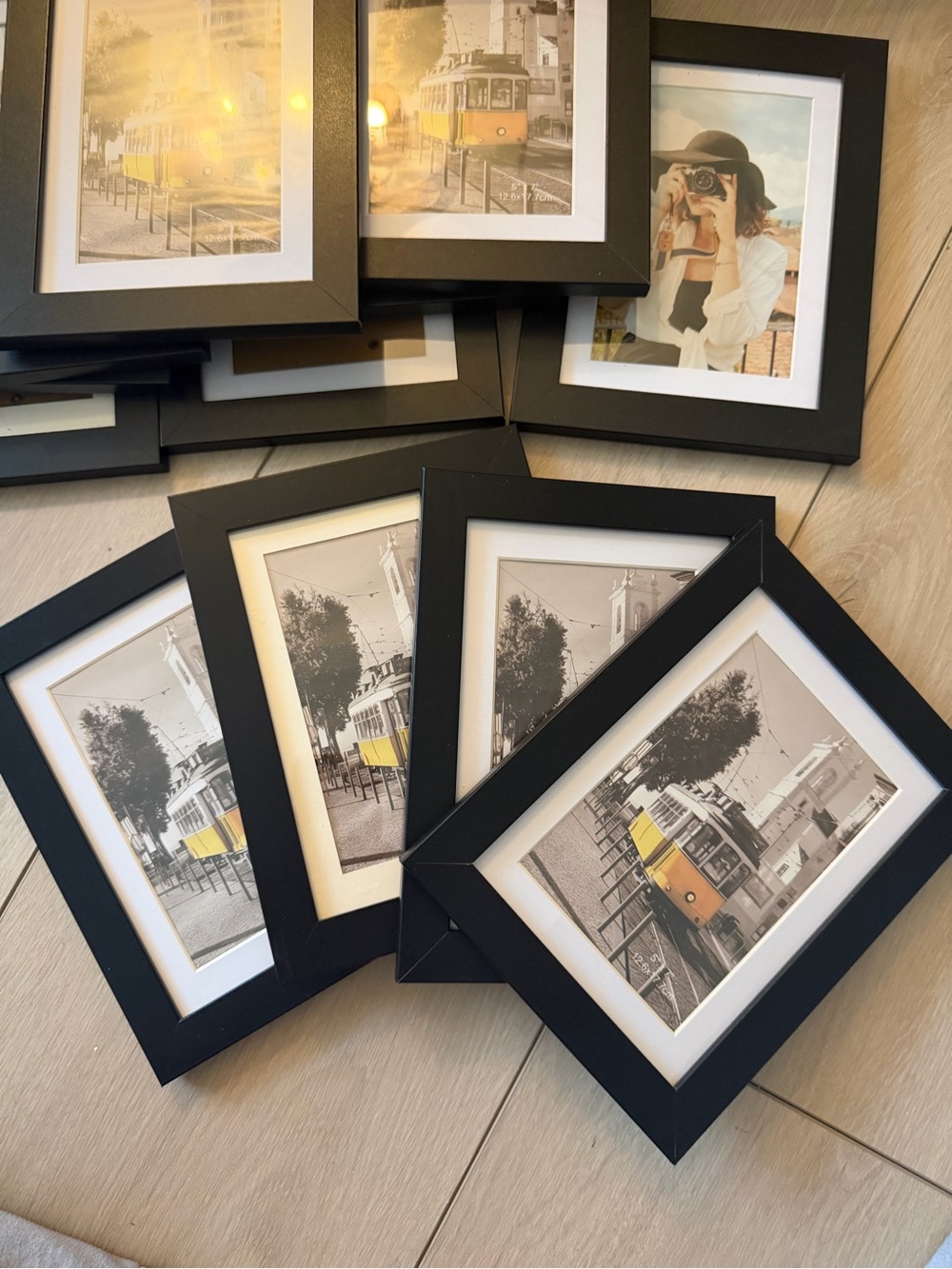 $9 for 4 of them Black Frame Wall Art with Yellow Tram Print - 5”x7”